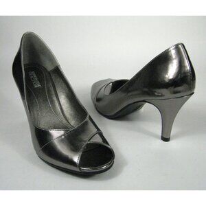 Kenneth Cole Reaction Peep Toe Pumps Dark Silver I Am Rich 3 In Heel Size 8 1/2